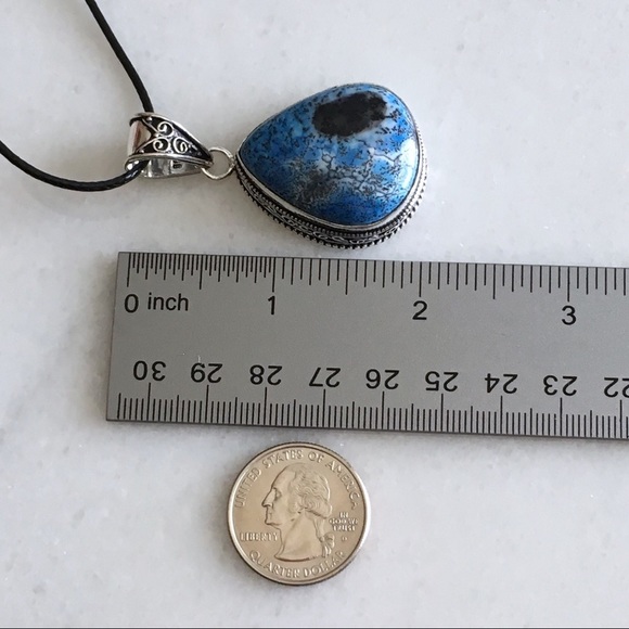 New Blue Dendritic Opal Stone Silver Overlay Pendant Necklace 19” - Picture 3 of 7